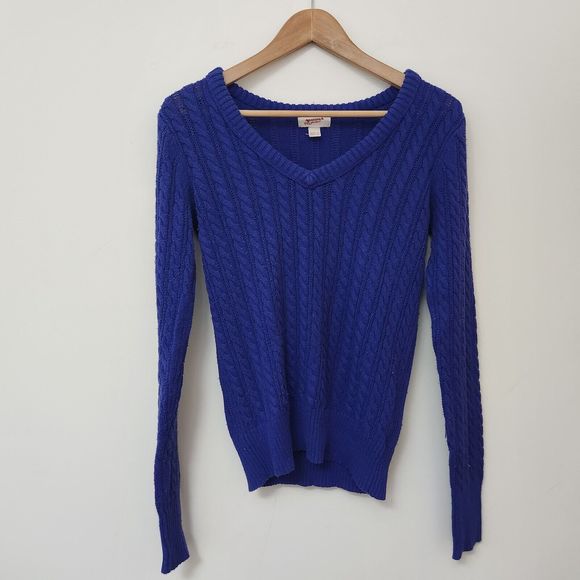 Arizona Jeans Sweaters - ARIZONA JEANS Women's Blue V-Neck Cable Knit Sweater Size L
